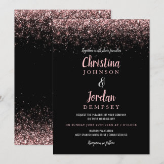 Roos Gold Glitter Sparkle Wedding Invitations Kaart