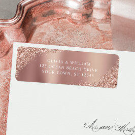 Roos Gold Glitter Sparkle Wedding Return-adres Etiket