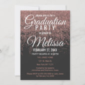 Roos Gold Glitter Sparkles Black Graduation Party Kaart (Voorkant)