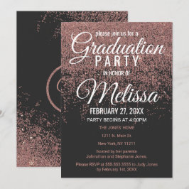 Roos Gold Glitter Sparkles Black Graduation Party Kaart