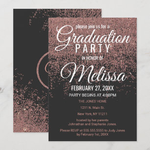Roos Gold Glitter Sparkles Black Graduation Party Kaart