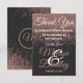 Roos Gold Glitter Sparkles Black Hartelijk dank Bedankkaart (Voorkant / Achterkant)