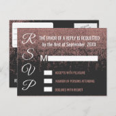 Roos Gold Glitter Sparkles Black RSVP's Uitnodiging Briefkaart (Voorkant / Achterkant)