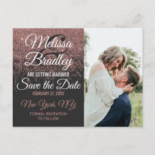 Roos Gold Glitter Sparkles Black Save the Dates Aankondigingskaart