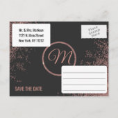 Roos Gold Glitter Sparkles Black Save the Dates Aankondigingskaart (Achterkant)