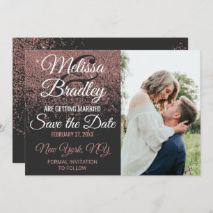 Roos Gold Glitter Sparkles Black Save the Dates Kaart