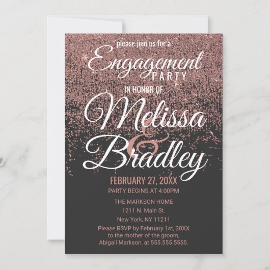 Roos Gold Glitter Sparkles Black Verloving Kaart (Voorkant)