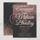 Roos Gold Glitter Sparkles Black Verloving Kaart (Voorkant / Achterkant)