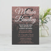 Roos Gold Glitter Sparkles Black Wedding Kaart (Staand voorkant)
