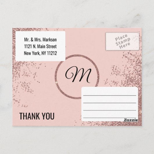 Roos Gold Glitter Sparkles Blush Pink Dank u Briefkaart (Achterkant)