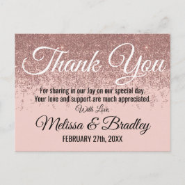 Roos Gold Glitter Sparkles Blush Pink Dank u Briefkaart