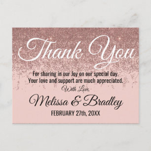 Roos Gold Glitter Sparkles Blush Pink Dank u Briefkaart