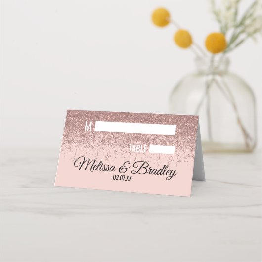 Roos Gold Glitter Sparkles Blush Pink Place Cards Plaatskaartje (Voorkant)