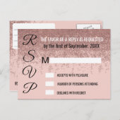 Roos Gold Glitter Sparkles Blush Pink RSVP's Uitnodiging Briefkaart (Voorkant / Achterkant)