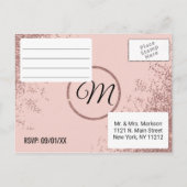 Roos Gold Glitter Sparkles Blush Pink RSVP's Uitnodiging Briefkaart (Achterkant)