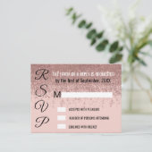 Roos Gold Glitter Sparkles Blush Pink RSVP's Uitnodiging Briefkaart (Staand voorkant)