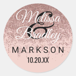 Roos Gold Glitter Sparkles Blush Roze Bruiloft Ronde Sticker