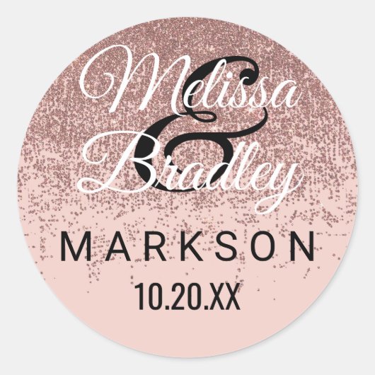 Roos Gold Glitter Sparkles Blush Roze Bruiloft Ronde Sticker (Voorkant)