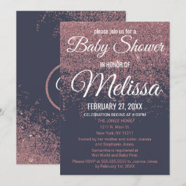 Roos Gold Glitter Sparkles Navy Blue Baby shower Kaart
