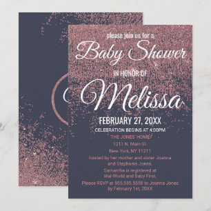 Roos Gold Glitter Sparkles Navy Blue Baby shower Kaart