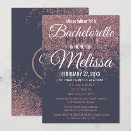 Roos Gold Glitter Sparkles Navy Blue Bachelorette Kaart