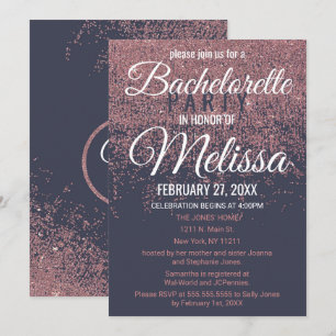Roos Gold Glitter Sparkles Navy Blue Bachelorette Kaart