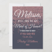 Roos Gold Glitter Sparkles Navy Blue Maid of Honor Kaart (Voorkant)