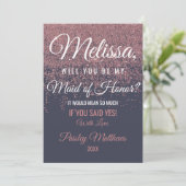 Roos Gold Glitter Sparkles Navy Blue Maid of Honor Kaart (Staand voorkant)
