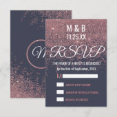 Roos Gold Glitter Sparkles Navy Blue RSVP (Voorkant / Achterkant)