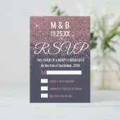 Roos Gold Glitter Sparkles Navy Blue RSVP Kaartje (Staand voorkant)