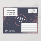 Roos Gold Glitter Sparkles Navy Blue Save Dates Aankondigingskaart (Achterkant)
