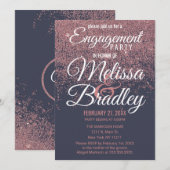 Roos Gold Glitter Sparkles Navy Blue Verloving Kaart (Voorkant / Achterkant)