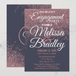 Roos Gold Glitter Sparkles Navy Blue Verloving Kaart