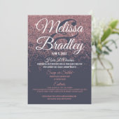 Roos Gold Glitter Sparkles Navy Blue Wedding Menu (Staand voorkant)