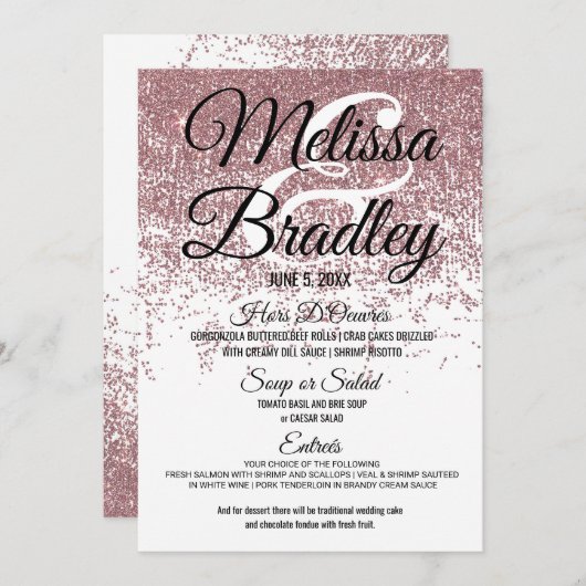 Roos Gold Glitter Sparkles White Weduwenmenu Menu (Voorkant / Achterkant)