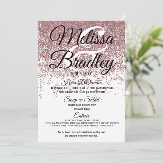 Roos Gold Glitter Sparkles White Weduwenmenu Menu (Staand voorkant)