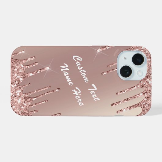 Roos Gold Glitter Sparkly Aangepaste Tekst iPhone  15 Case (Achterkant horizontaal)