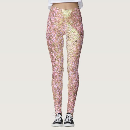 Roos Gold Glitter Sparkly Bling Mode Yoga Pants Leggings (Voorkant)