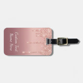 Roos Gold Glitter Sparkly Custom Text Bagagelabel (Voorkant horizontaal)