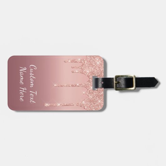 Roos Gold Glitter Sparkly Custom Text Bagagelabel (Voorkant horizontaal)