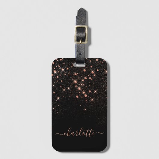 Roos Gold Glitter Sparkly Elegant Glamoureus Scrip Bagagelabel (Voorkant (verticaal))