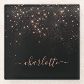 Roos Gold Glitter Sparkly Elegant Glamoureus Scrip Glazen Onderzetter (Voorkant)