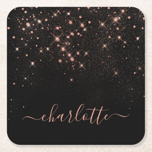 Roos Gold Glitter Sparkly Elegant Glamoureus Scrip Kartonnen Onderzetters (Voorkant)