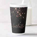 Roos Gold Glitter Sparkly Elegant Glamoureus Scrip Latte Mok<br><div class="desc">Creëer uw eigen gepersonaliseerde zwarte en gouden diamanten van het roos glinsterende latte mok met uw douane moderne handgeschreven manuscriptnaam.</div>