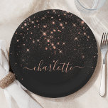 Roos Gold Glitter Sparkly Elegant Glamoureus Scrip Papieren Bordje<br><div class="desc">Creëer uw eigen gepersonaliseerde bord met zwart en roos gouden diamanten met uw aangepaste moderne handgeschreven scriptnaam.</div>