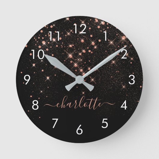 Roos Gold Glitter Sparkly Elegant Glamoureus Scrip Ronde Klok (Voorkant)