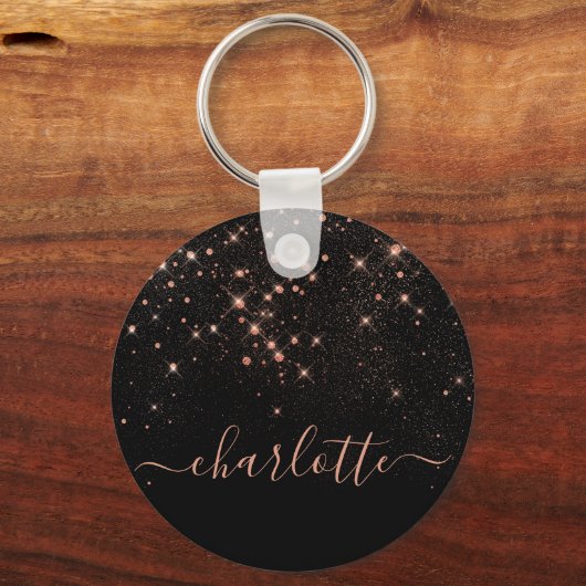 Roos Gold Glitter Sparkly Elegant Glamoureus Scrip Sleutelhanger (Voorkant)