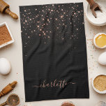 Roos Gold Glitter Sparkly Elegant Glamoureus Scrip Theedoek<br><div class="desc">Creëer uw eigen gepersonaliseerde keukenhanddoek met gouden diamanten voor zwart en roos met uw aangepaste moderne handgeschreven scriptnaam.</div>