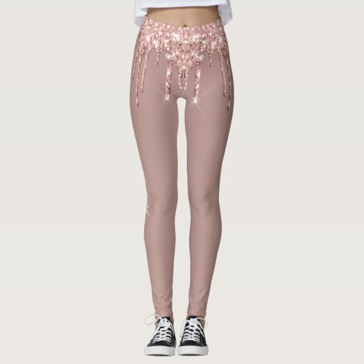 Roos Gold Glitter Sparkly Leggings en aangepaste t (Voorkant)