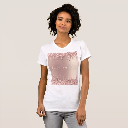 Roos Gold Glitter Sparkly T-shirt met aangepaste t (Voorkant volledig)